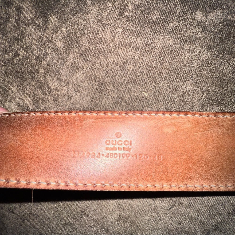 Gucci Navy Monogram GG Logo Leather Belt with Gold Buckle - Picture 8 of 13